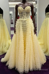 Cute Sweetheart Lace Appliques Tulle Long Semi Formal Prom Dress